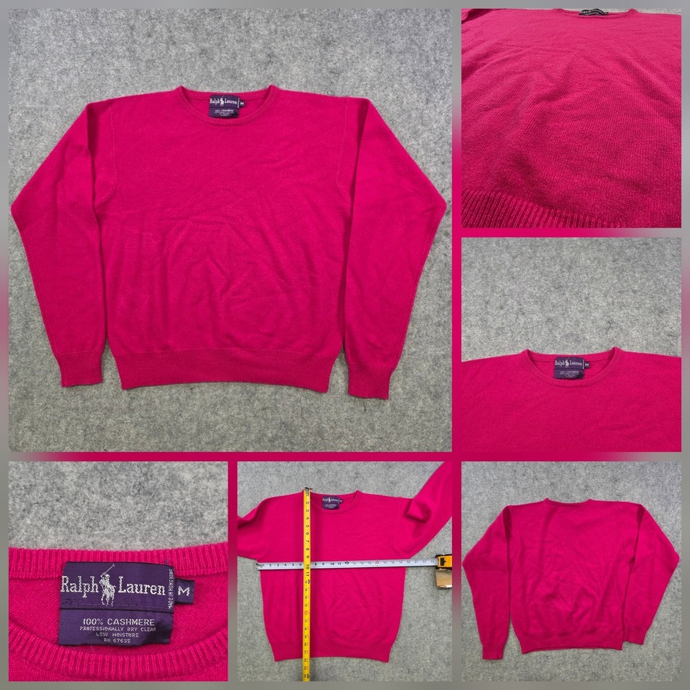 VTG Ralph Lauren Purple Label Sweater Womens Medium Pink‎ 100% Cashmere Crewneck